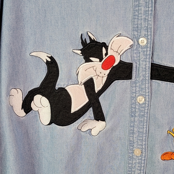 Warner Bros Looney Tunes Vintage 90's Sylvester & Tweety Bird Button Down L - Picture 3 of 15